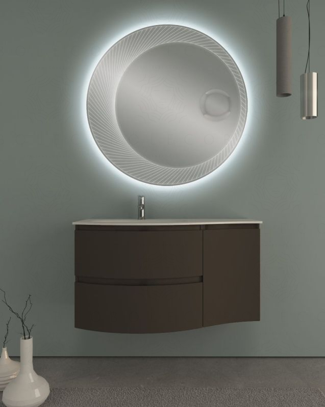 Mobile bagno curvo sospeso 105 cm grigio vulcano e specchio led Mobile bagno curvo sospeso 105 cm grigio vulcano e specchio led
