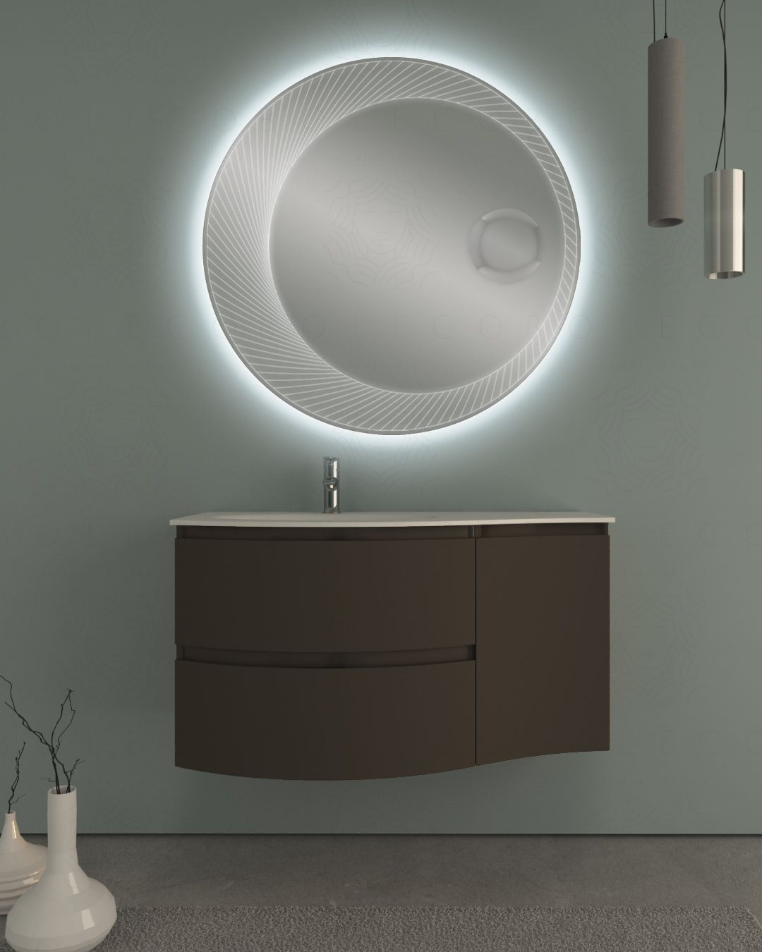 Mobile bagno curvo sospeso 105 cm grigio vulcano e specchio led Mobile bagno curvo sospeso 105 cm grigio vulcano e specchio led