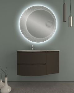Mobile bagno curvo sospeso 105 cm grigio vulcano e specchio led