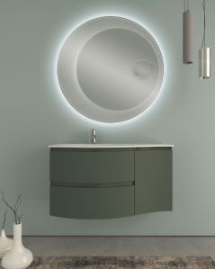Mobile bagno curvo sospeso 105 cm verde opaco e specchio led