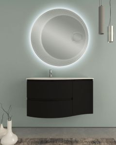 Mobile bagno curvo sospeso 105 cm nero opaco e specchio led