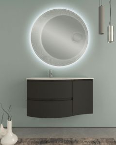Mobile bagno curvo sospeso 105 cm lavagna e specchio led tondo