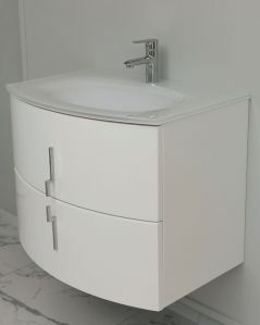 Mobile bagno sospeso Jane cm 70 bianco lucido e specchio led - curvo