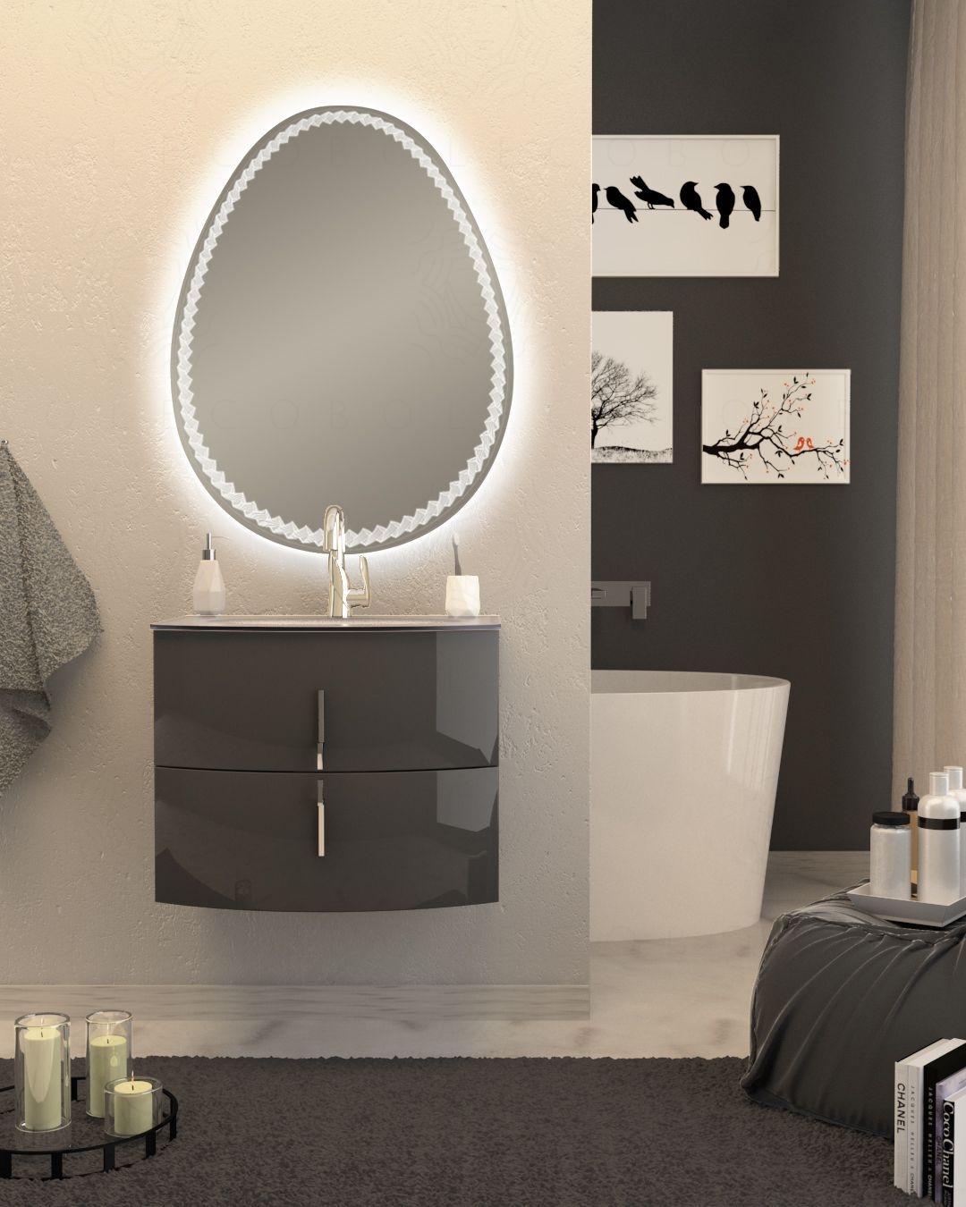 Mobile bagno sospeso Jane cm 70 antracite e specchio led - curvo Mobile bagno sospeso Jane cm 70 antracite e specchio led - curvo