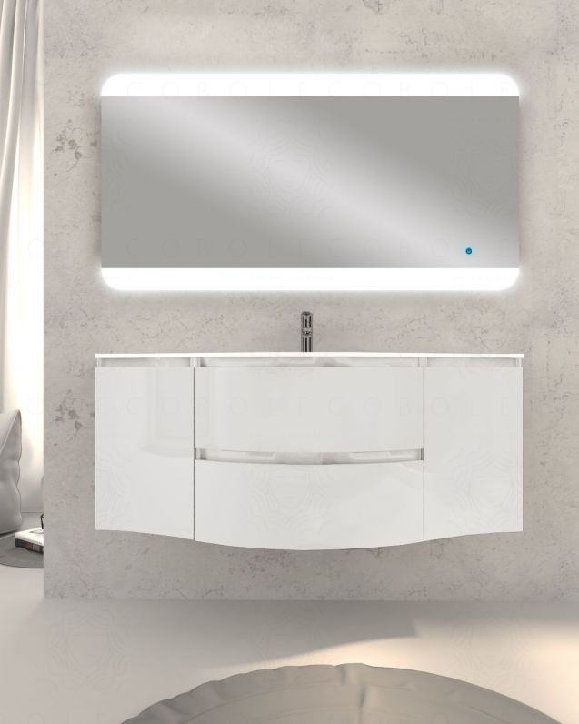 Mobile bagno sospeso Greta, curvo, cm.138 con specchio led Mobile bagno sospeso Greta, curvo, cm.138 con specchio led