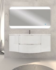 Mobile bagno sospeso Greta, curvo, cm.138 con specchio led