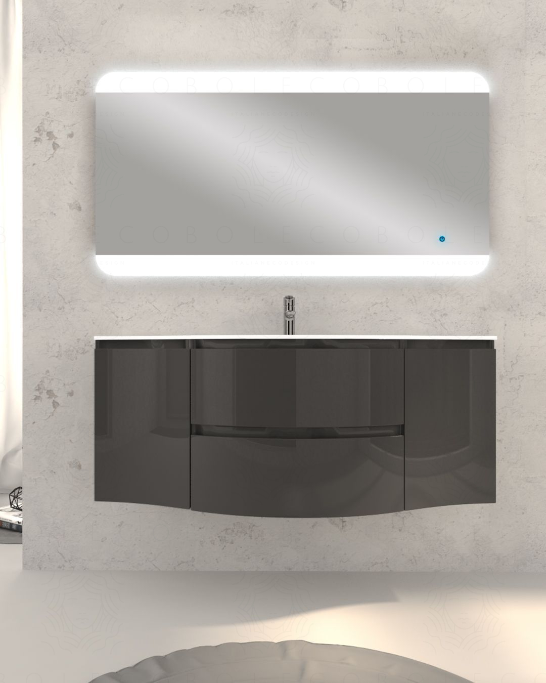 copy of Mobile bagno sospeso 138 cm curvo bianco lucido e copy of Mobile bagno sospeso 138 cm curvo bianco lucido e