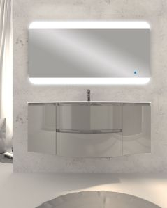 Mobile bagno sospeso 138 cm curvo grigio lucido e specchio led