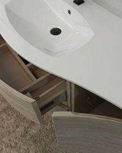 Mobile bagno sospeso 138 cm curvo rovere grigio e specchio led