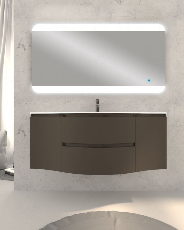 Mobile bagno sospeso 138 cm curvo grigio vulcano e specchio led Mobile bagno sospeso 138 cm curvo grigio vulcano e specchio led