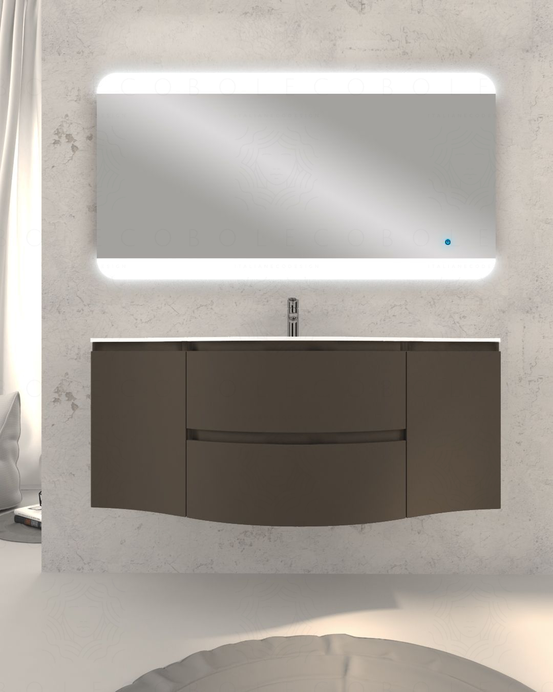 Mobile bagno sospeso 138 cm curvo grigio vulcano e specchio led Mobile bagno sospeso 138 cm curvo grigio vulcano e specchio led