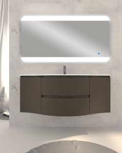 Mobile bagno sospeso 138 cm curvo grigio vulcano e specchio led
