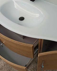 Mobile bagno sospeso Jane cm 105 rovere naturale curvo e specchio led