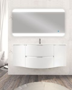 Mobile bagno sospeso 138 cm curvo bianco opaco e specchio led -