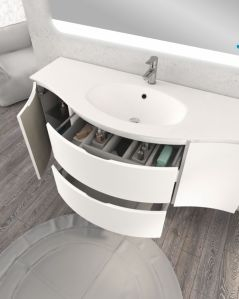 Mobile bagno sospeso 138 cm curvo bianco opaco e specchio led -