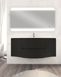 Mobile bagno sospeso 138 cm curvo nero opaco e specchio led -