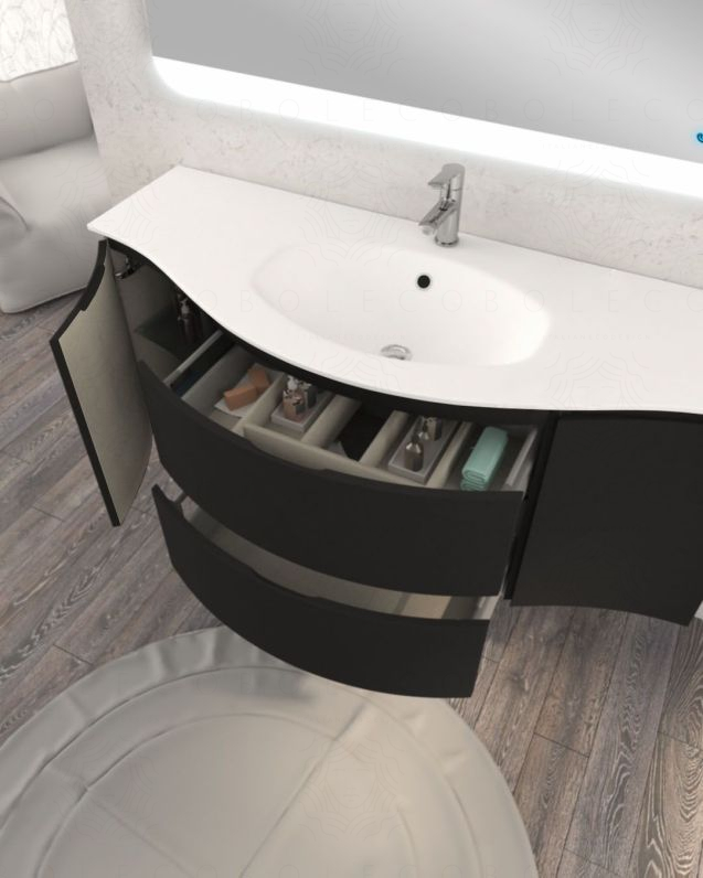 Mobile bagno sospeso 138 cm curvo lavagna e specchio led – Greta Mobile bagno sospeso 138 cm curvo lavagna e specchio led – Greta
