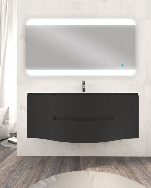 Mobile bagno sospeso 138 cm curvo lavagna e specchio led – Greta Mobile bagno sospeso 138 cm curvo lavagna e specchio led – Greta