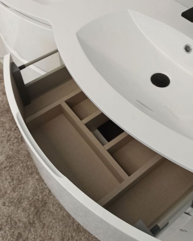 Mobile bagno sospeso Greta, curvo, doppio lavabo cm.138 con Mobile bagno sospeso Greta, curvo, doppio lavabo cm.138 con