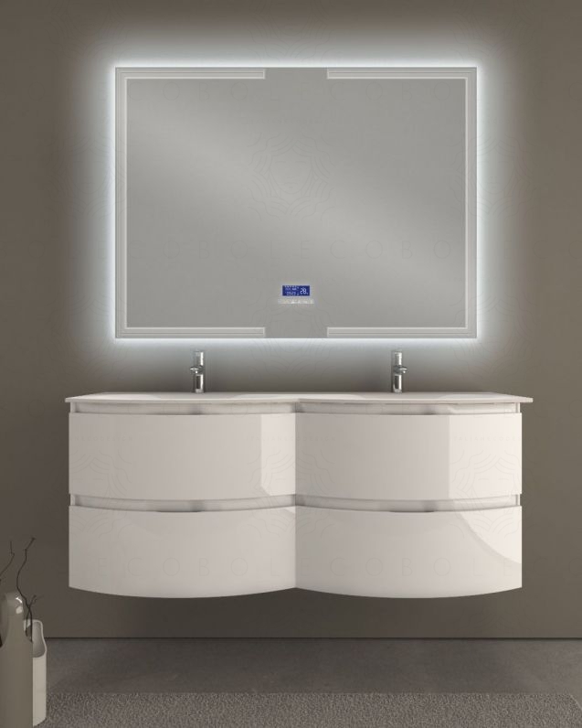Mobile bagno sospeso Greta 140 cm due lavabi e specchio led con Mobile bagno sospeso Greta 140 cm due lavabi e specchio led con