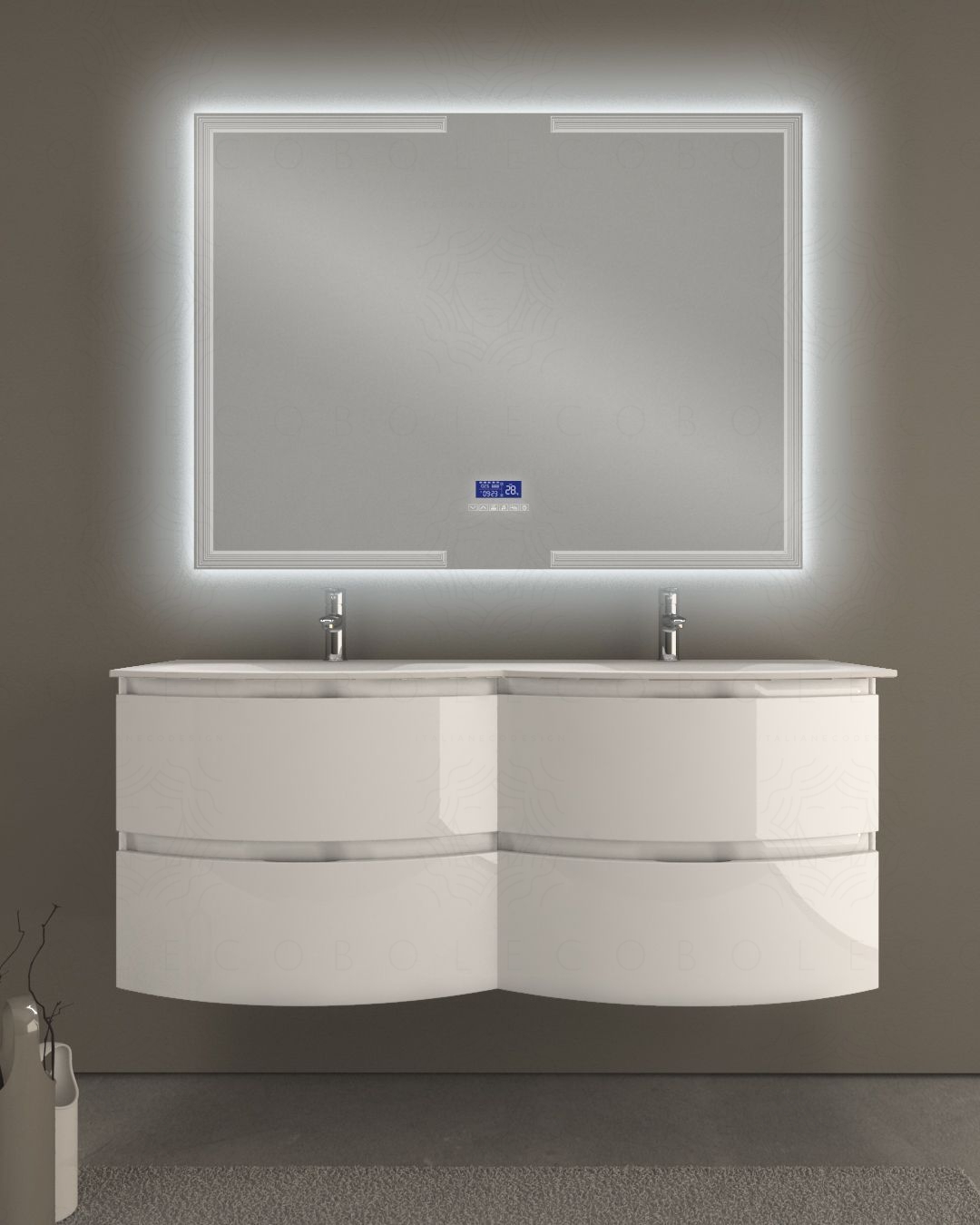 Mobile bagno sospeso Greta 140 cm due lavabi e specchio led con Mobile bagno sospeso Greta 140 cm due lavabi e specchio led con
