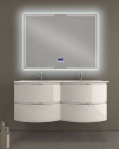 Mobile bagno sospeso Greta 140 cm due lavabi e specchio led con