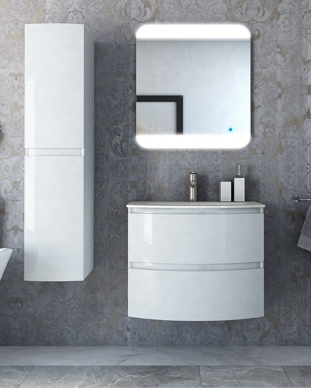 Mobile bagno sospeso 70 cm Greta con lavabo in resina Mobile bagno sospeso 70 cm Greta con lavabo in resina