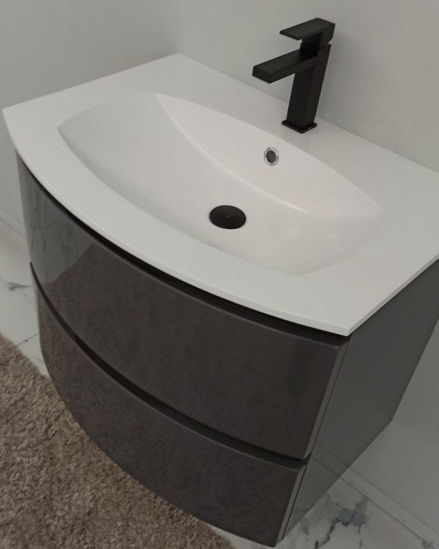 Mobile bagno sospeso 70 cm Greta antracite lucido con lavabo in Mobile bagno sospeso 70 cm Greta antracite lucido con lavabo in