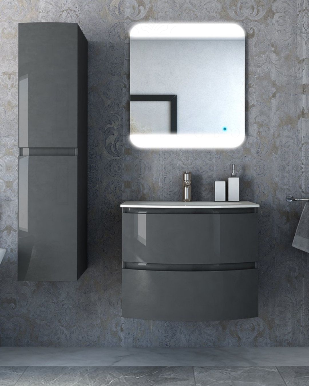 Mobile bagno sospeso 70 cm Greta antracite lucido con lavabo in Mobile bagno sospeso 70 cm Greta antracite lucido con lavabo in
