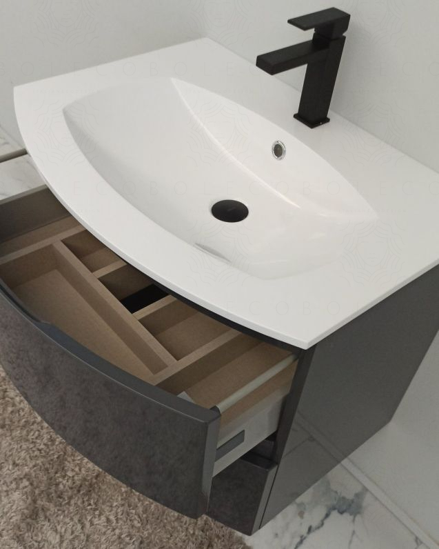Mobile bagno sospeso 70 cm Greta antracite lucido con lavabo in Mobile bagno sospeso 70 cm Greta antracite lucido con lavabo in