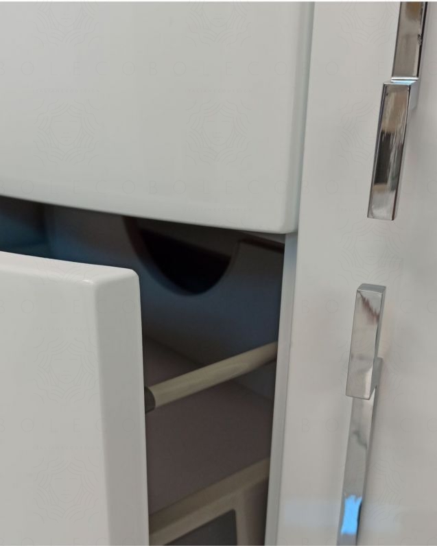 Mobile bagno sospeso Jane 140 cm bianco lucido con ante e cassetti e specchio led