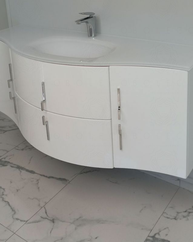 Mobile bagno sospeso Jane, curvo, cm.138 con specchio led