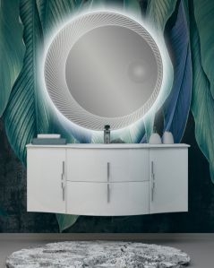 Mobile bagno sospeso Jane, curvo, cm.138 con specchio led