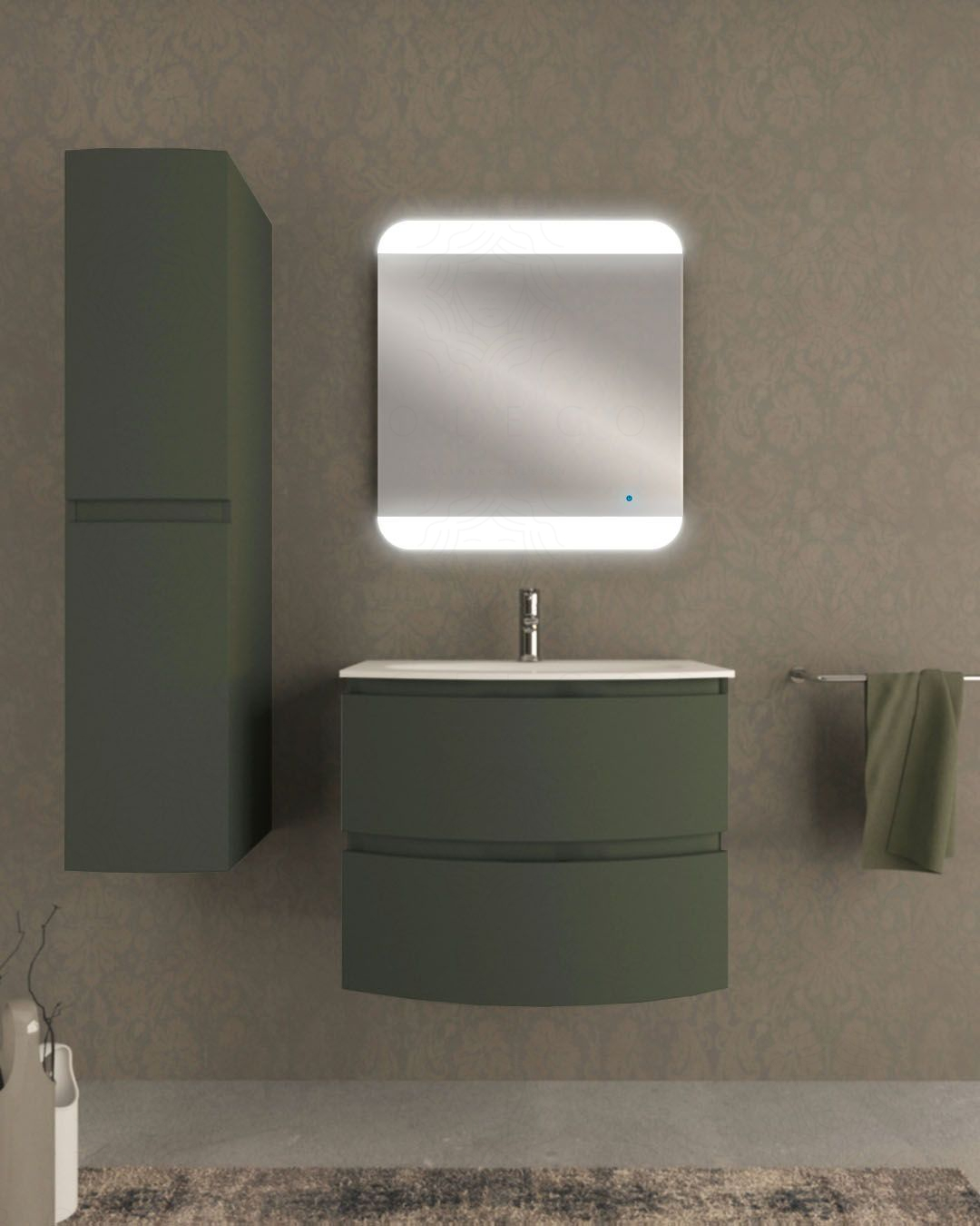 Mobile bagno sospeso 70 cm Greta verde opaco con lavabo in Mobile bagno sospeso 70 cm Greta verde opaco con lavabo in