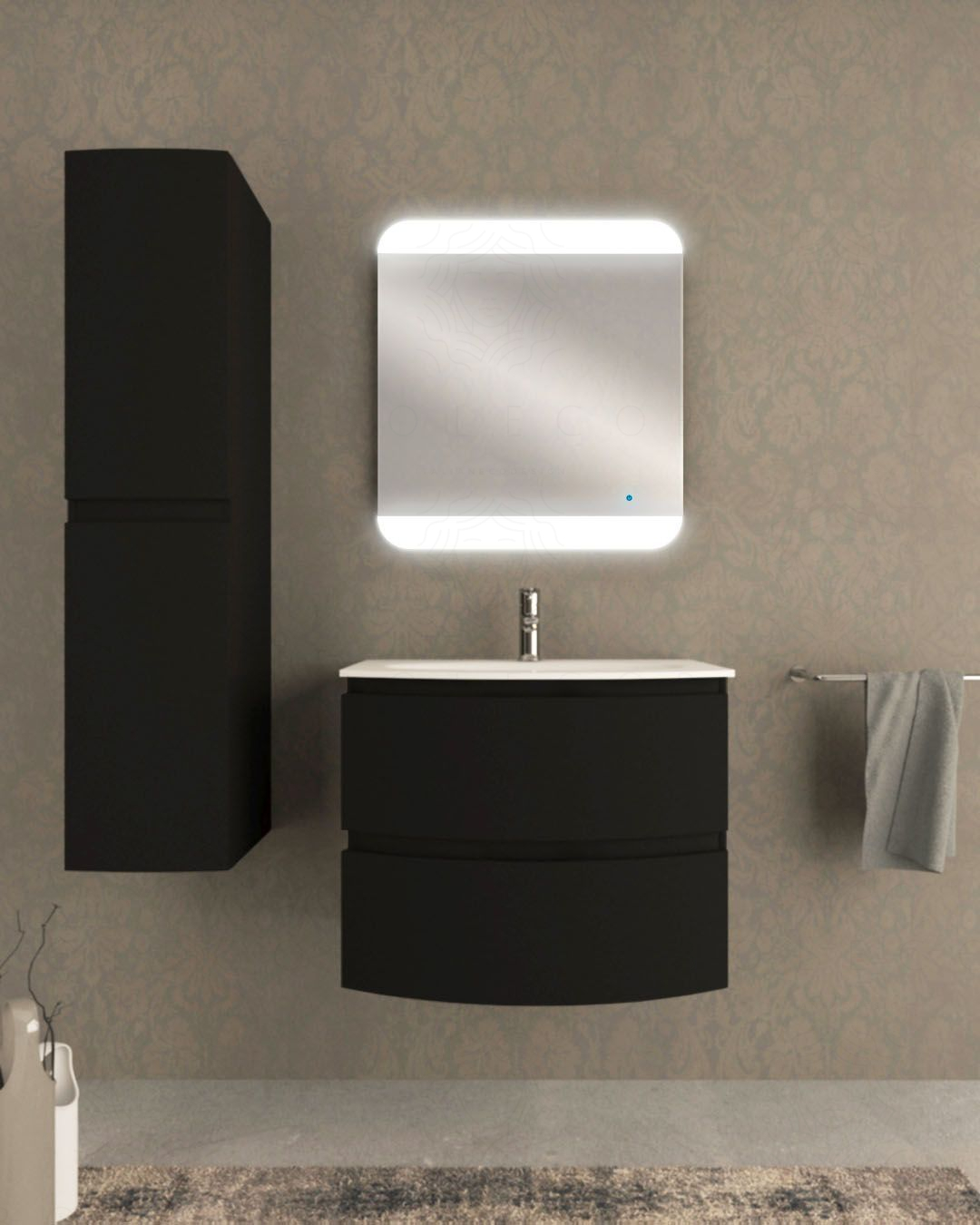 Mobile bagno sospeso 70 cm Greta nero opaco con lavabo in resina Mobile bagno sospeso 70 cm Greta nero opaco con lavabo in resina