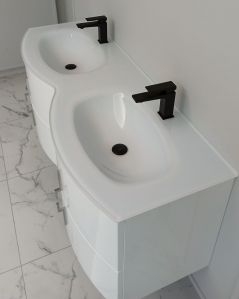 Mobile bagno sospeso Jane, curvo, cm.138 con specchio led
