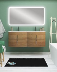 Mobile bagno sospeso Jane, curvo, cm 138 con specchio led