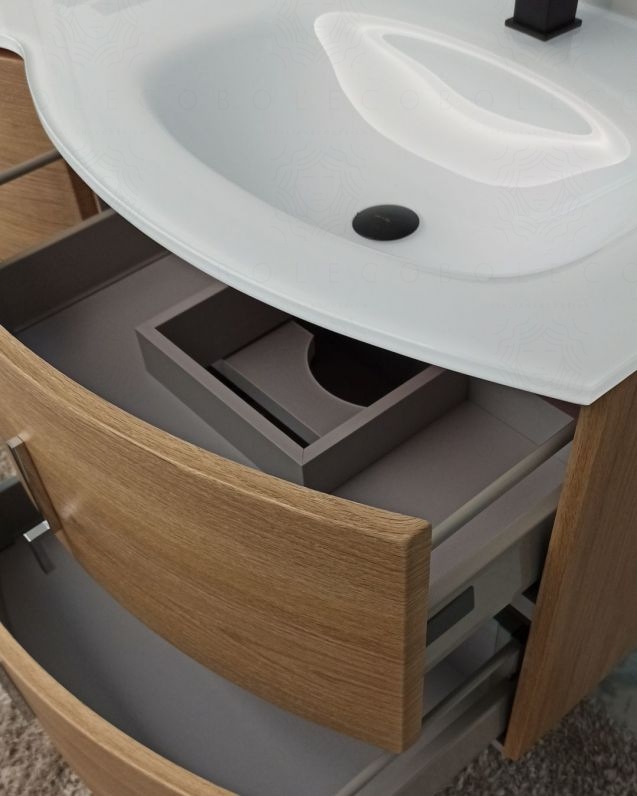 Mobile bagno sospeso Jane, curvo, cm.138 con specchio led