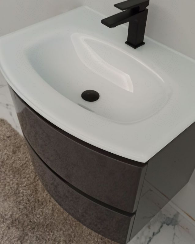 Mobile bagno Greta 70 cm antracite lucido con lavabo in vetro Mobile bagno Greta 70 cm antracite lucido con lavabo in vetro