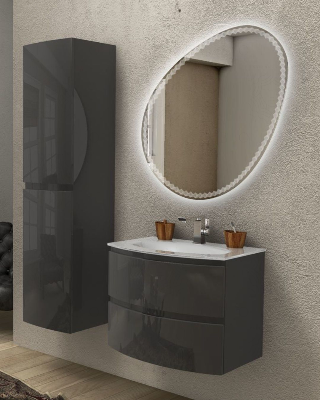 Mobile bagno Greta 70 cm antracite lucido con lavabo in vetro Mobile bagno Greta 70 cm antracite lucido con lavabo in vetro