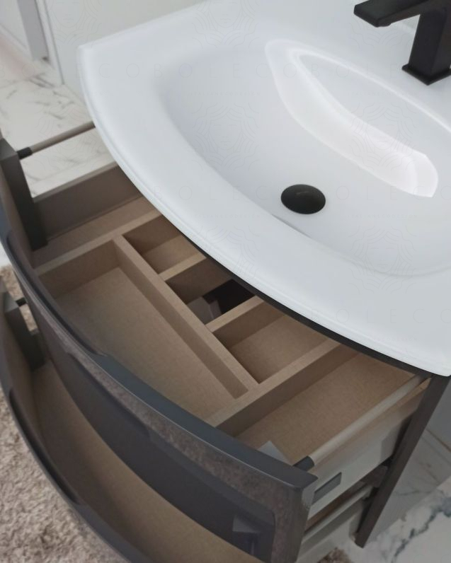 Mobile bagno Greta 70 cm antracite lucido con lavabo in vetro Mobile bagno Greta 70 cm antracite lucido con lavabo in vetro