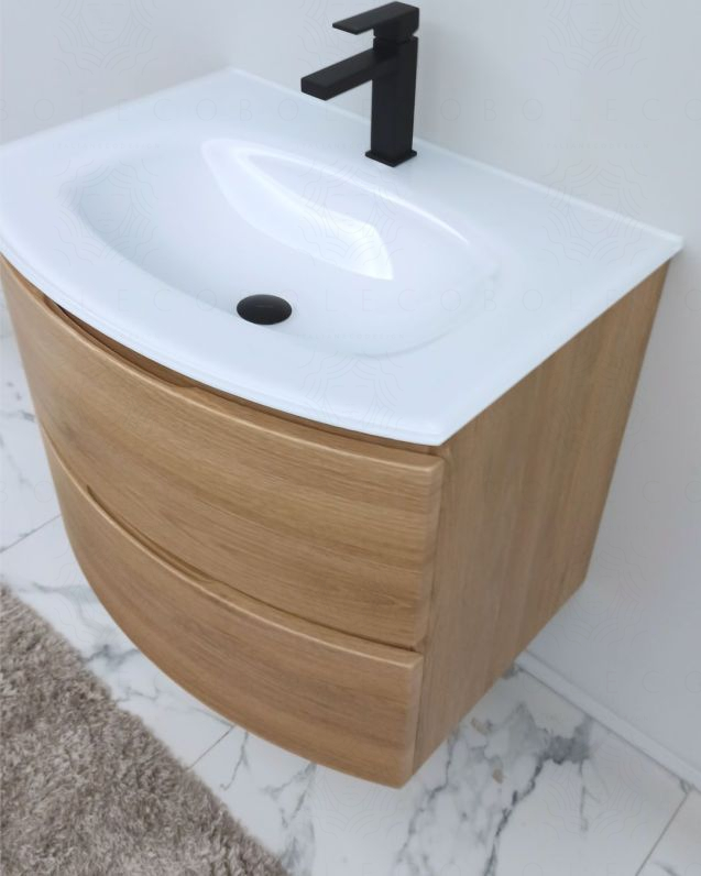 Mobile bagno Greta 70 cm rovere naturale con lavabo in vetro Mobile bagno Greta 70 cm rovere naturale con lavabo in vetro