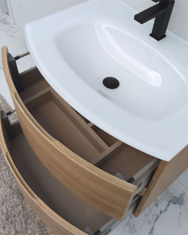 Mobile bagno Greta 70 cm rovere naturale con lavabo in vetro Mobile bagno Greta 70 cm rovere naturale con lavabo in vetro