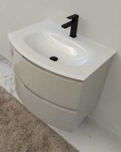 Mobile bagno Greta 70 cm grigio lucido con lavabo in vetro
