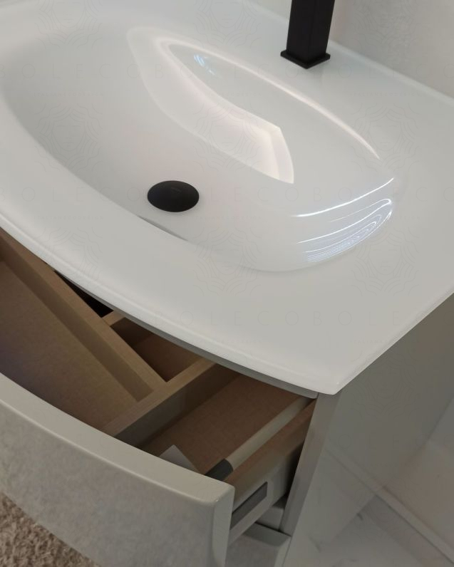 Mobile bagno Greta 70 cm grigio lucido con lavabo in vetro Mobile bagno Greta 70 cm grigio lucido con lavabo in vetro