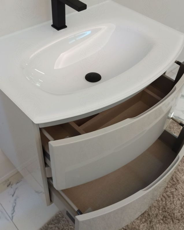 Mobile bagno Greta 70 cm grigio lucido con lavabo in vetro Mobile bagno Greta 70 cm grigio lucido con lavabo in vetro