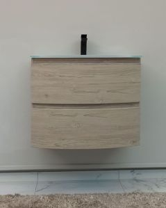 Mobile bagno Greta 70 cm rovere grigio con lavabo in vetro
