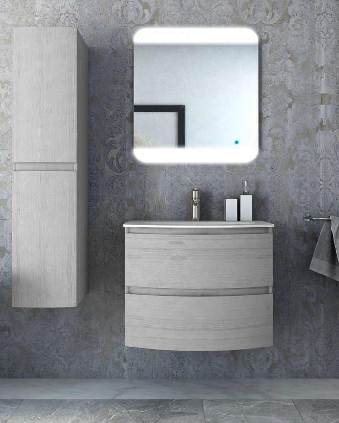 Mobile bagno Greta 70 cm rovere grigio con lavabo in vetro Mobile bagno Greta 70 cm rovere grigio con lavabo in vetro