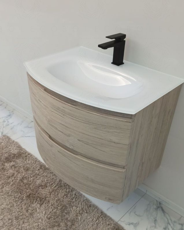 Mobile bagno Greta 70 cm rovere grigio con lavabo in vetro Mobile bagno Greta 70 cm rovere grigio con lavabo in vetro