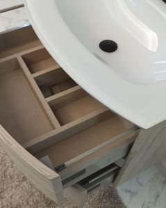 Mobile bagno Greta 70 cm rovere grigio con lavabo in vetro